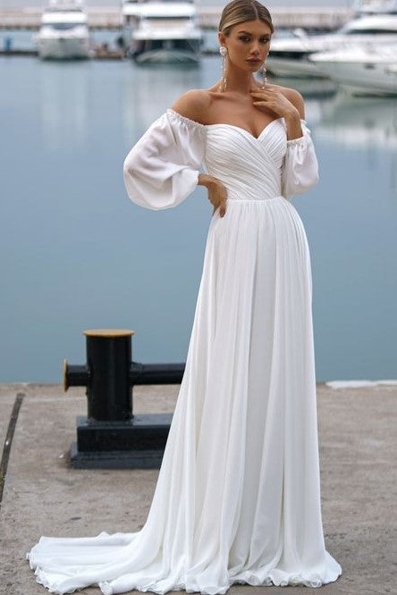 Ruched Sweetheart Chiffon Wedding Gown ...